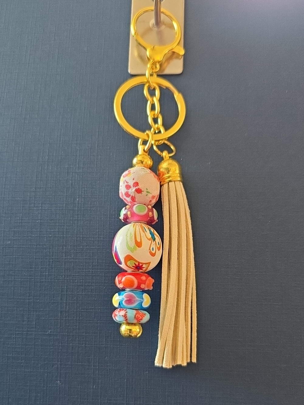 Beaded Tassel Bag Charm/Keychain Charm in Beige and Gold